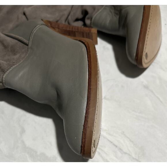 Vintage Womens DINGO‎ Sz 7M (6.5) Grey Leather Cowboy Fashion Boots 3.5" Heels - Picture 6 of 16